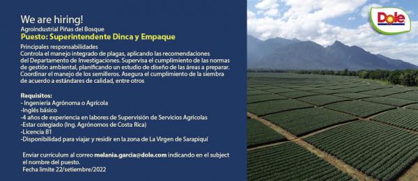 Puesto Superintendente Finca y Empaque Dole